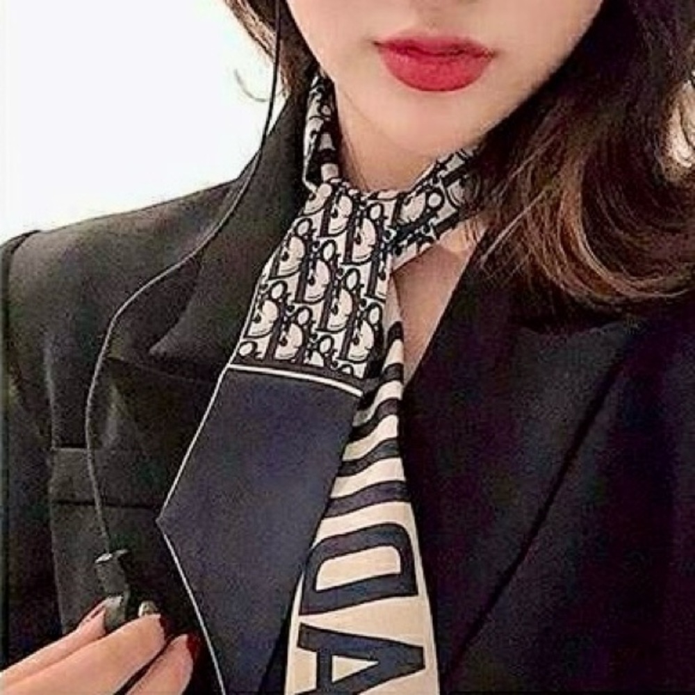 *D*I*O*R* Monogram Print Twilly Bandeau Wrap Scarf - Shiny Wine - Picture 8 of 10